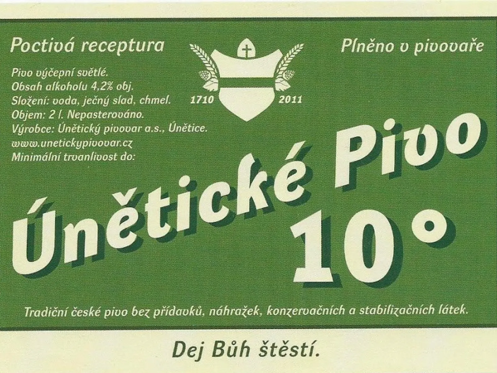 Únětické pivo nefiltrované 10° — Lager, Únětický pivovar